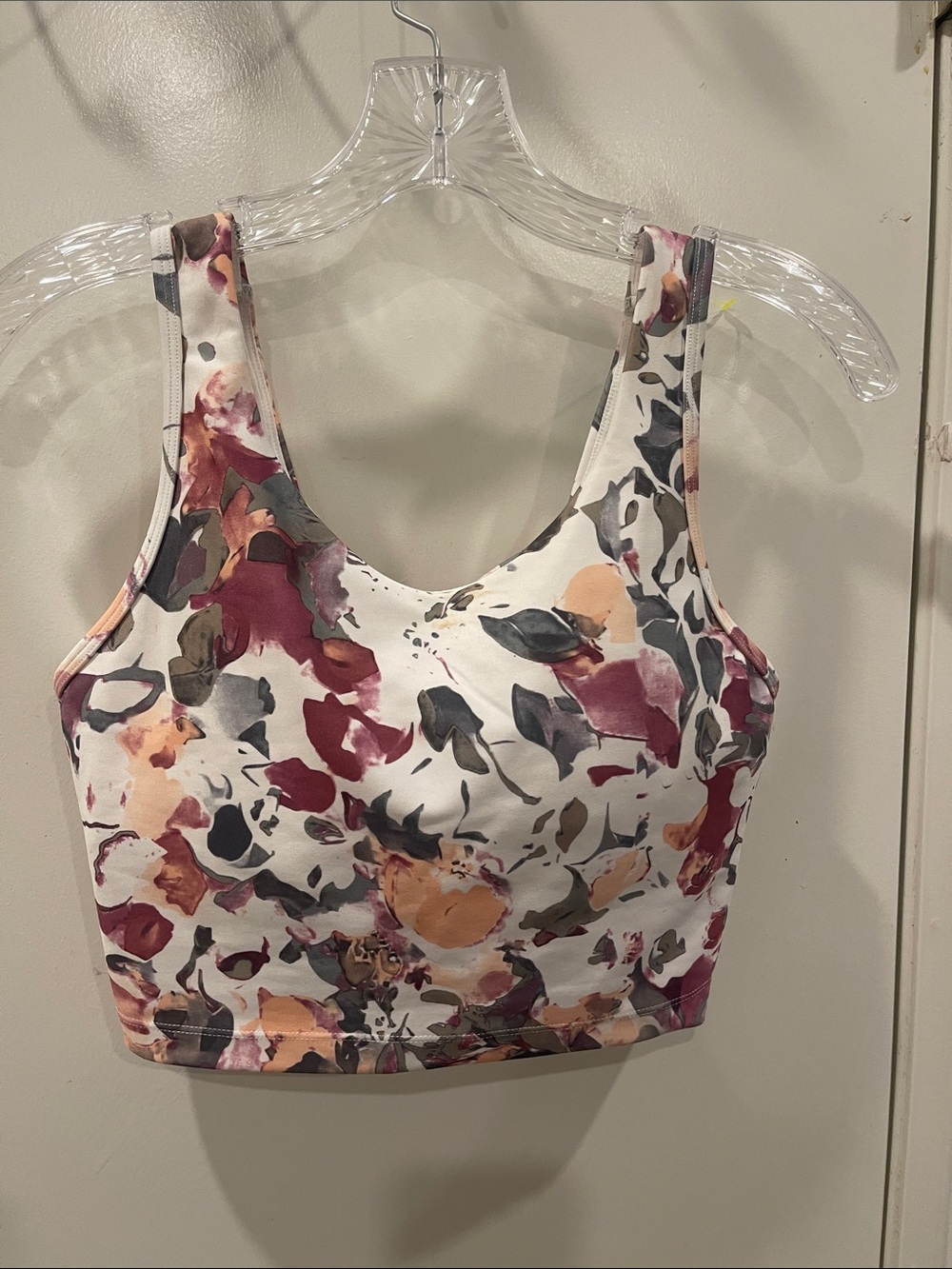 Balance Collection Floral Sports Bra in White, Peach & Burgundy